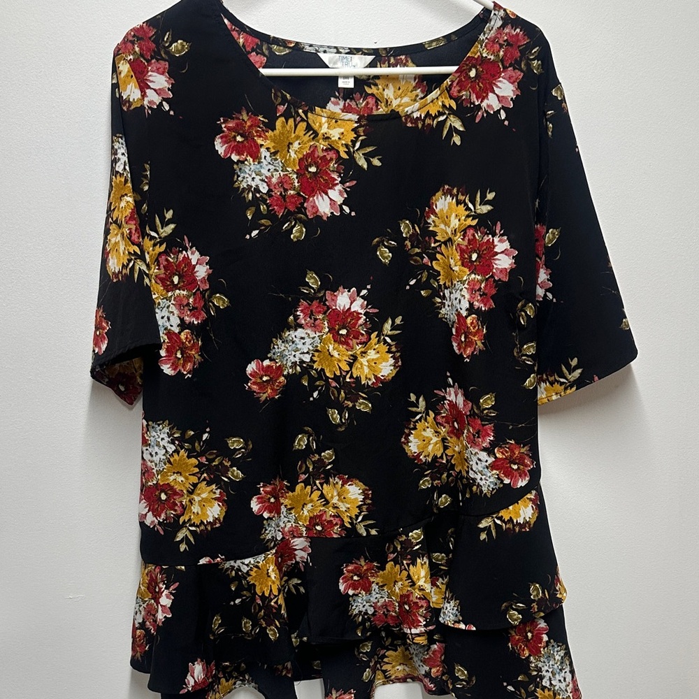 Time and Tru Black Floral Blouse